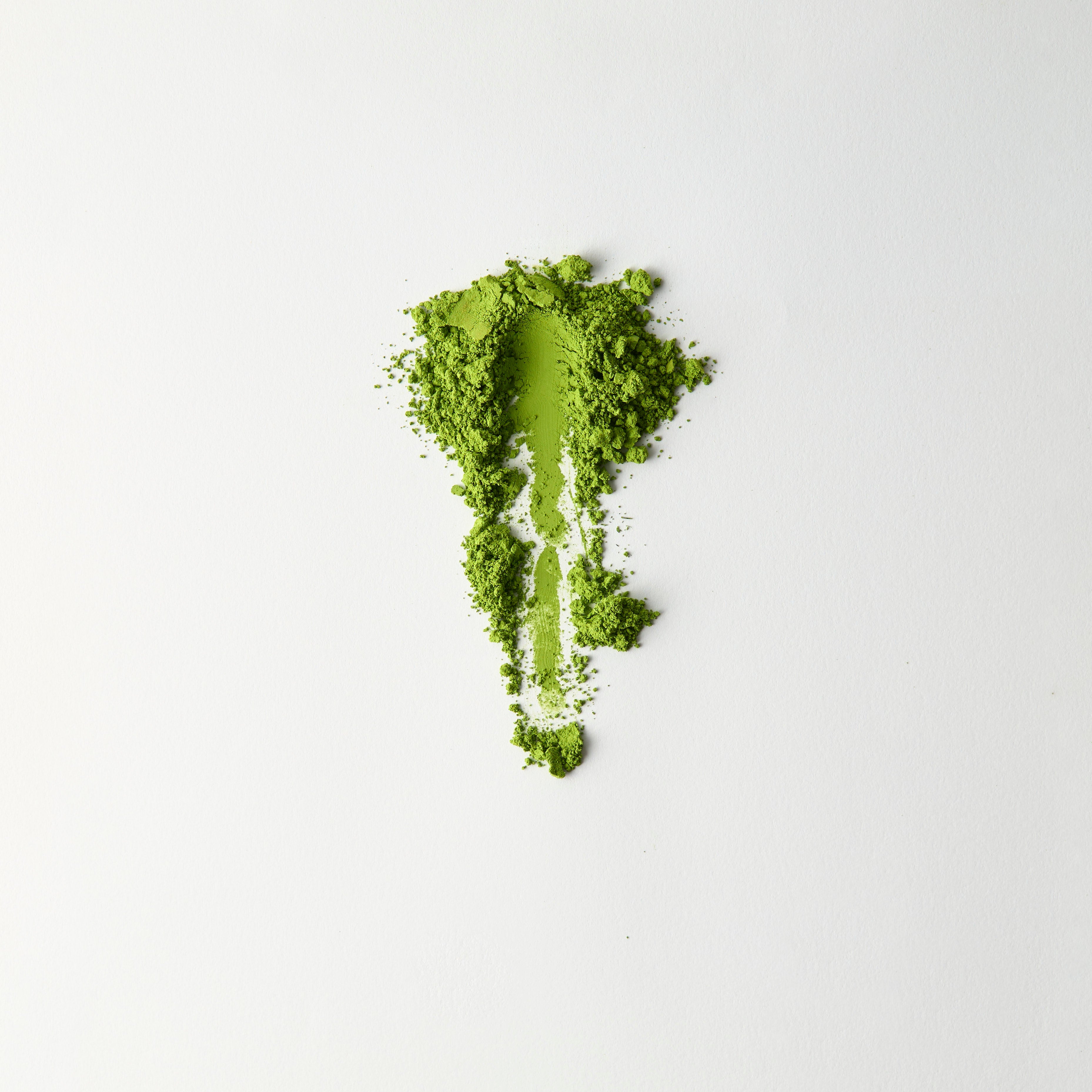 MATCHADO Kyoto Ujihikari Unsweetened Matcha (NEW) - Single Origin - Creamy & Subtly Savoury Flavor. Matcha powder in the shape of a mountain on a white background