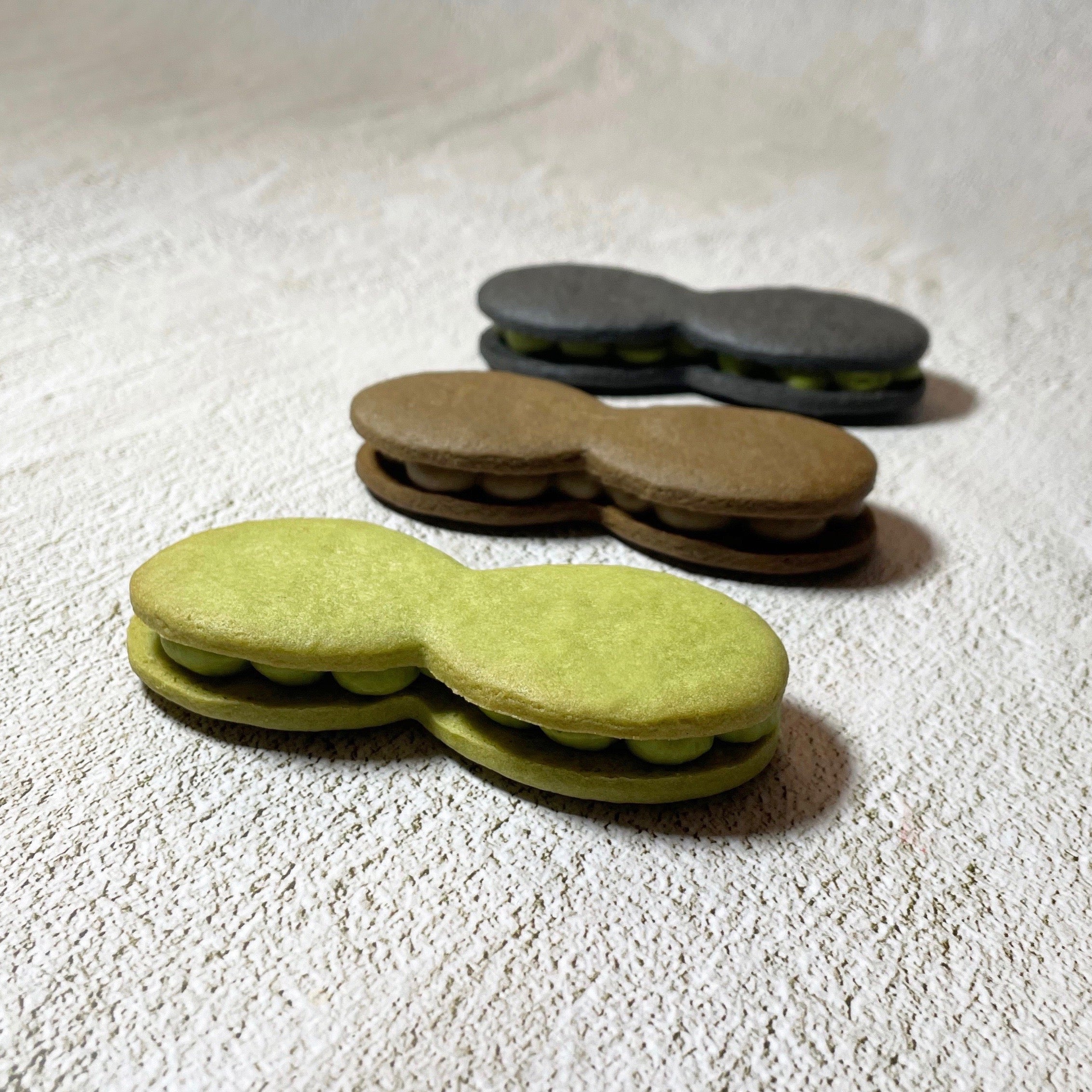 MATCHADO Japanese Cream Biscuit Trio. On the table.
