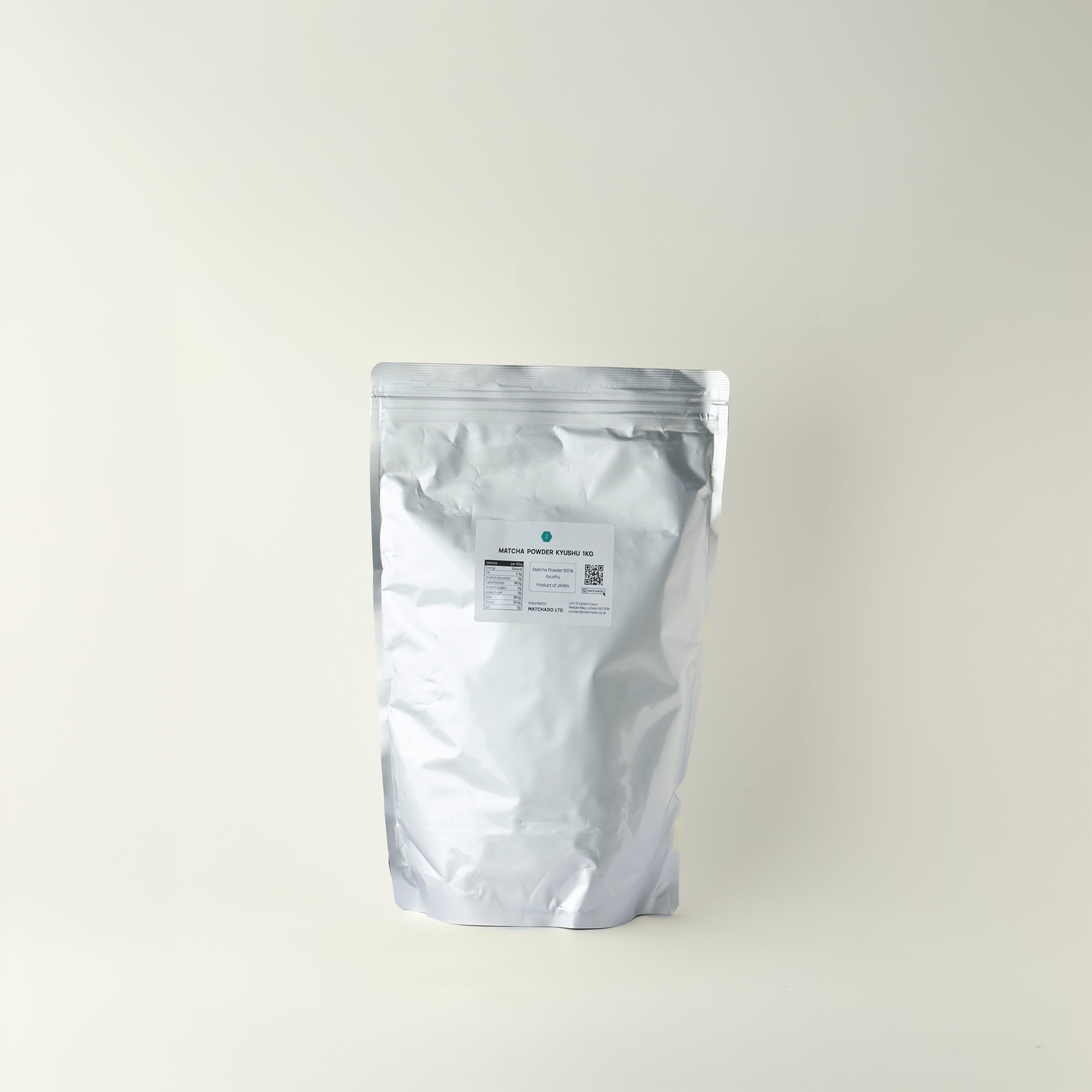 Silver foil packaging on a white background. MATCHADO Kyusyu Premium 